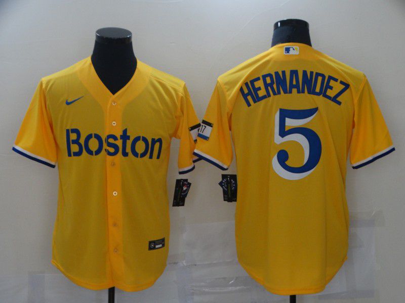 Men Boston Red Sox #5 Hernandez Yellow City Edition Game 2021 Nike MLB Jerseys->boston red sox->MLB Jersey